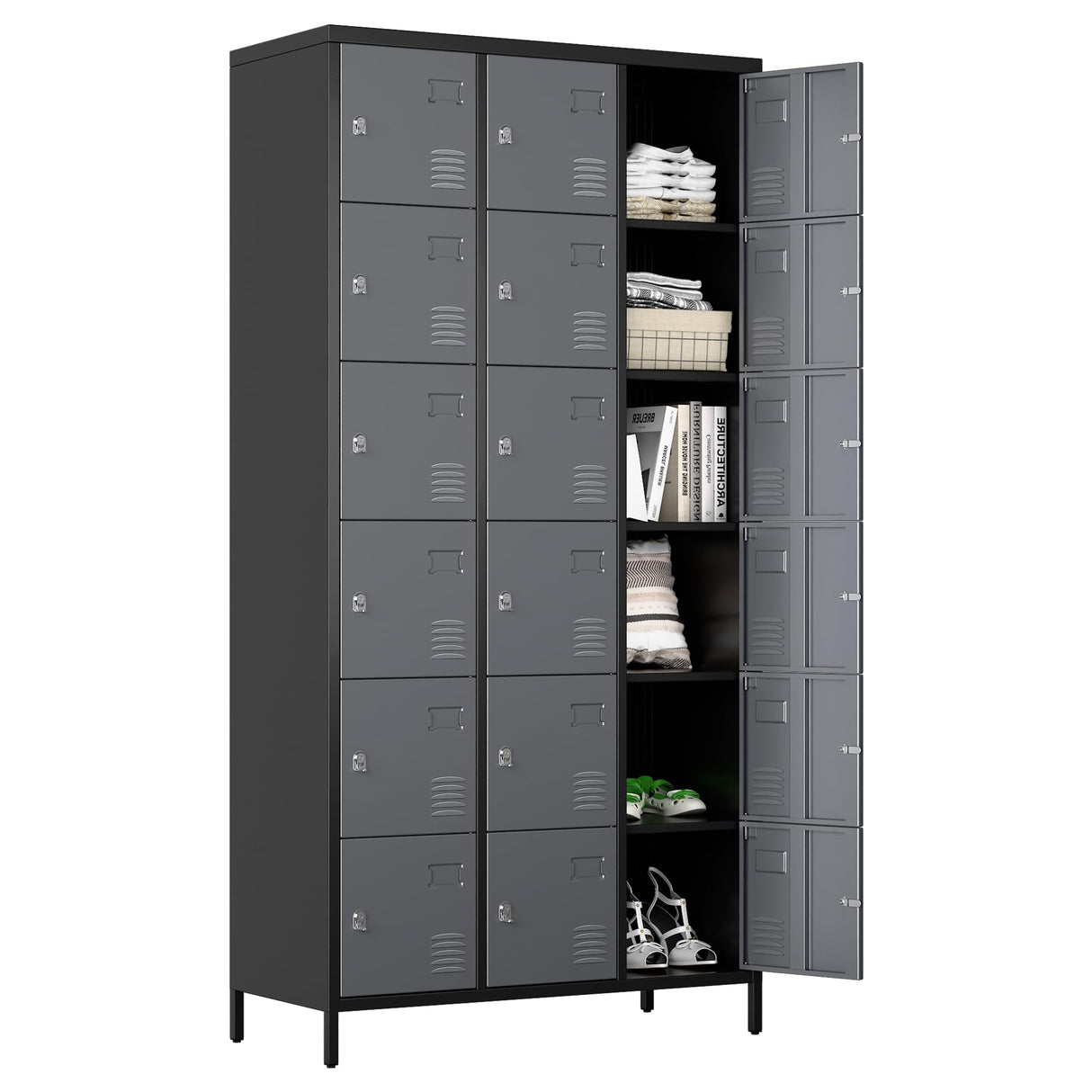 Metal Locker for School Office Gym Bedroom, 18 Doors Steel Storage Lockers Cabinet