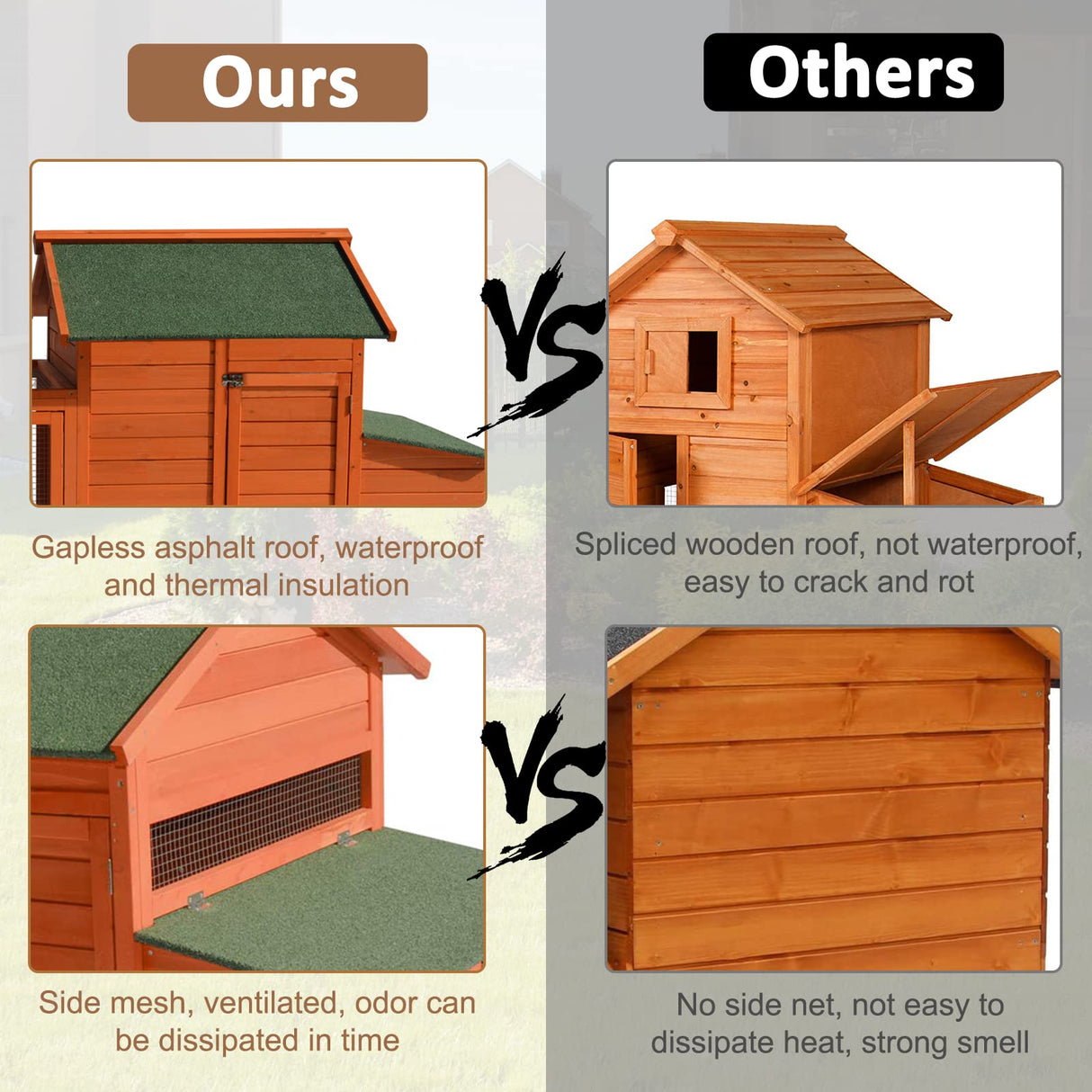 Chicken Coop Hen House - 96in Wooden Poultry Cage with Wheels