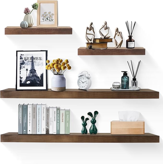 Shelves for Wall, Wood Wall Shelf for Bedroom/Bathroom/Living Room/Kitchen/Home Office Decor