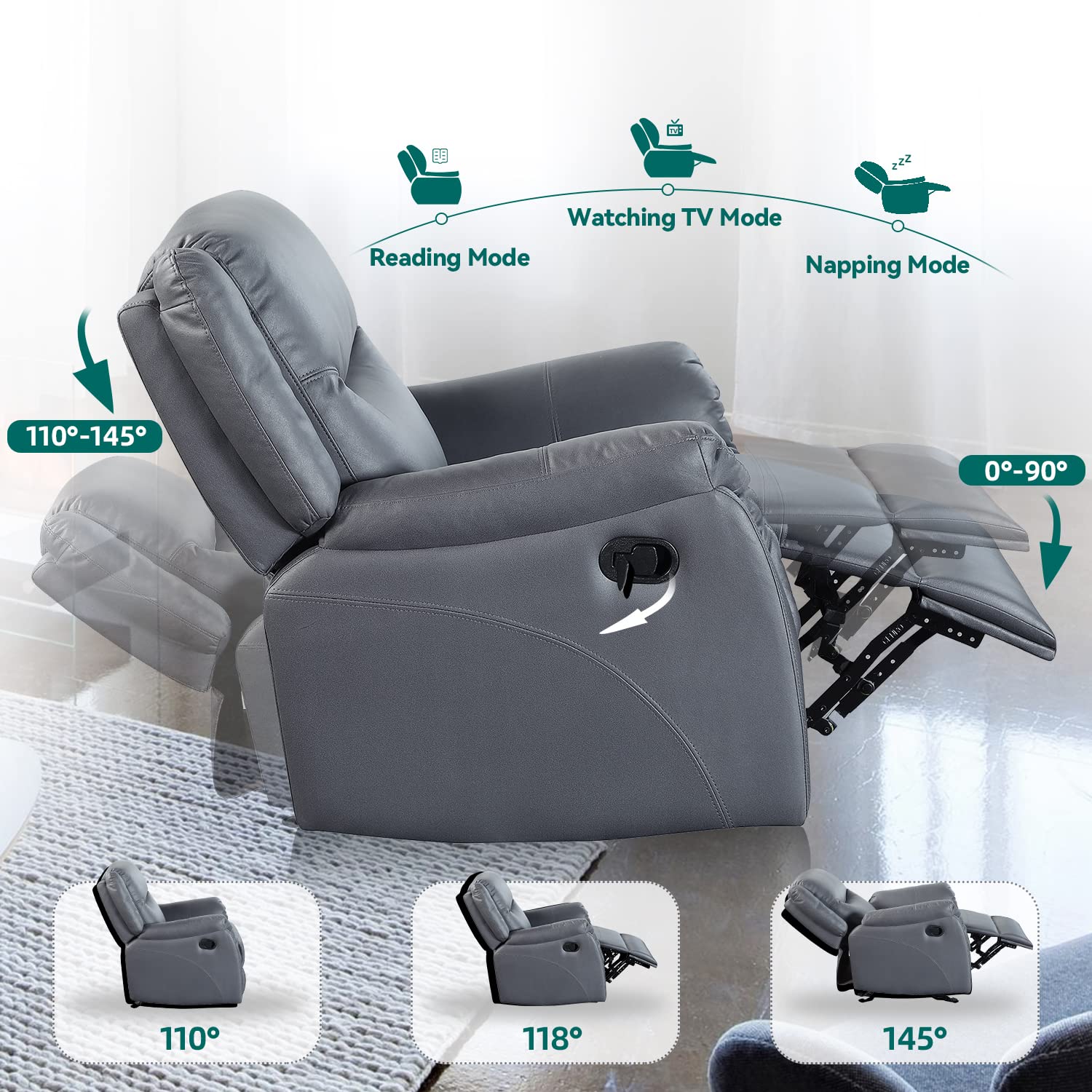 Sereno Glider Recliner Chair – Suede Fabric, Push-Button Recline