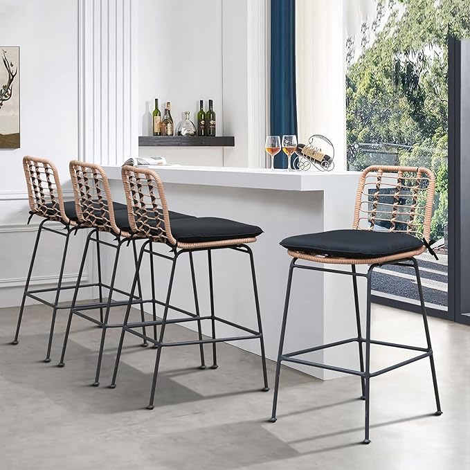 Outdoor Bar Stools Set of 2, Patio Counter Height Stools & Bar Chairs w/Footrest