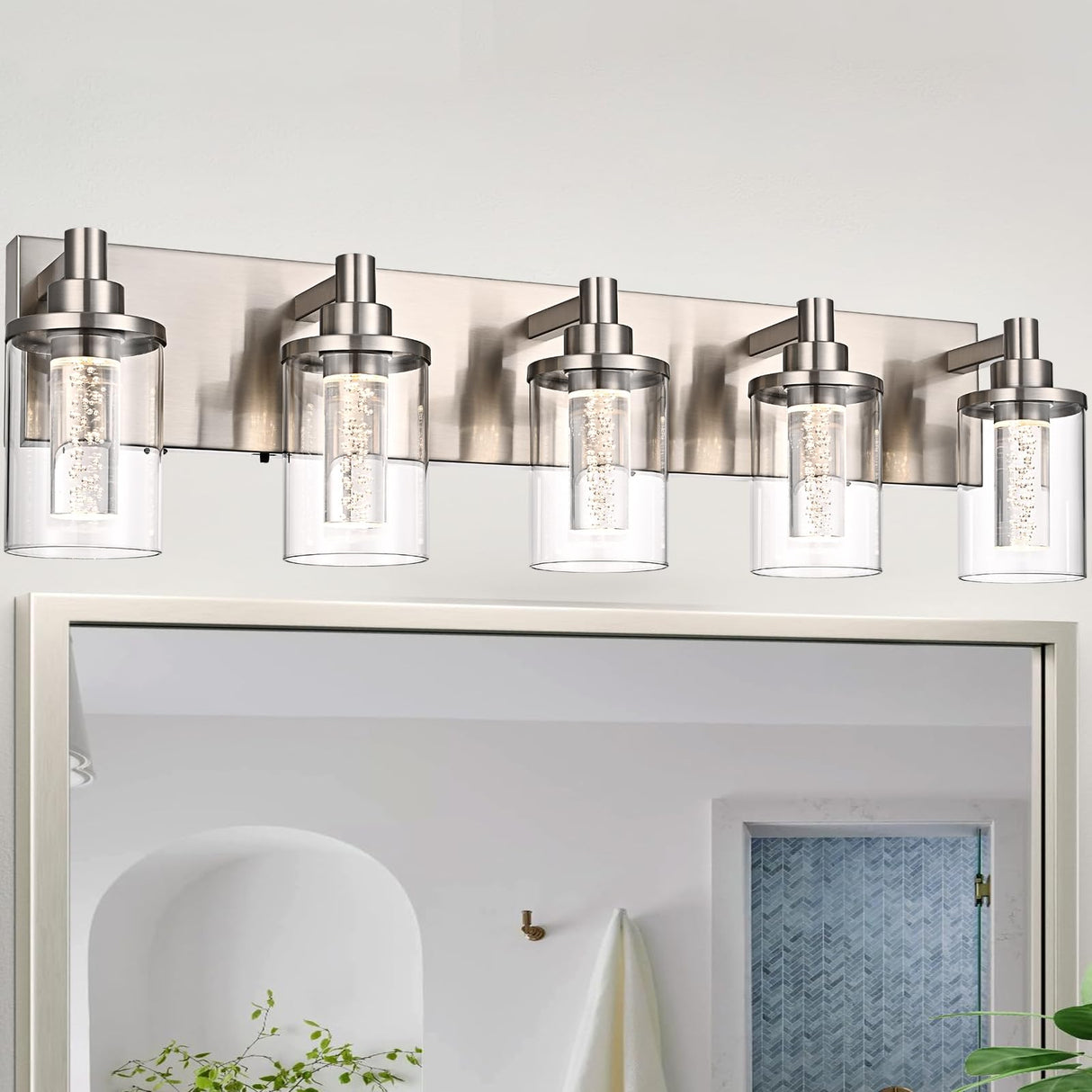 5-Light Bathroom Vanity Light Fixtures,Brushed Nickel LED Modern Bathroom