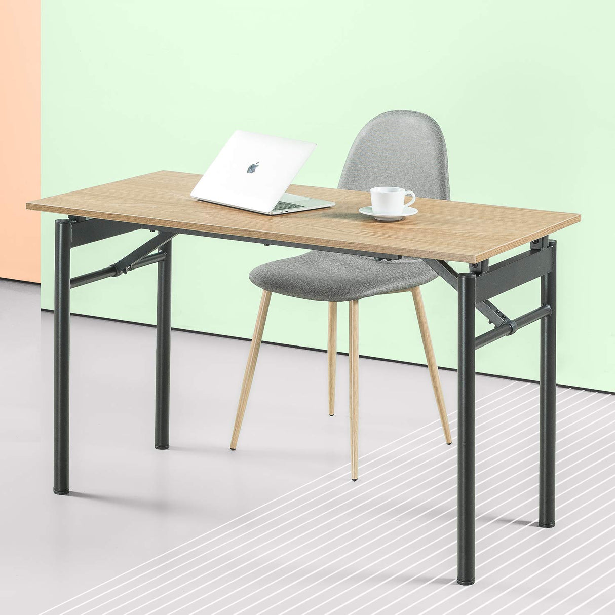 Mare 47 Inch Black Metal Folding Desk with Water Resistant Finish