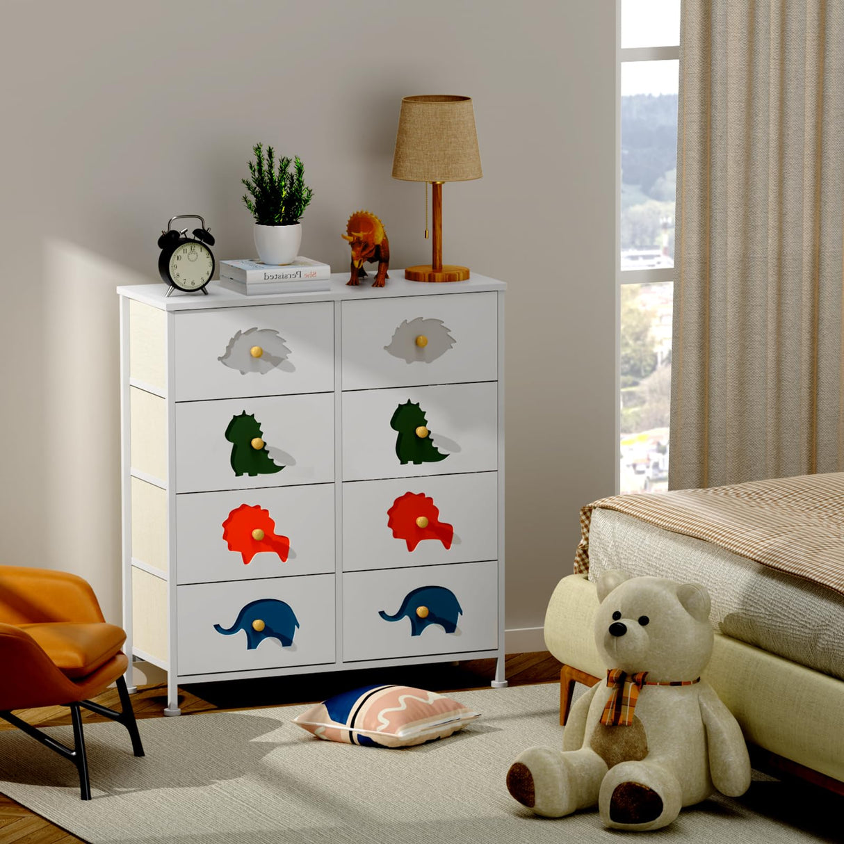 Dresser for Bedroom, Baby Dresser with 8 Fabric Drawers Tall Storage Organizer for Toddler Child