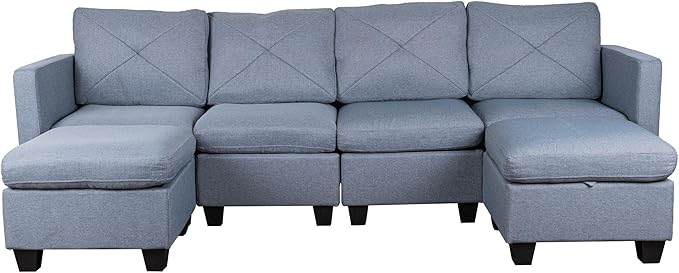 Modular Sectional Sofa, Linen Fabric Convertible U Shaped Couch