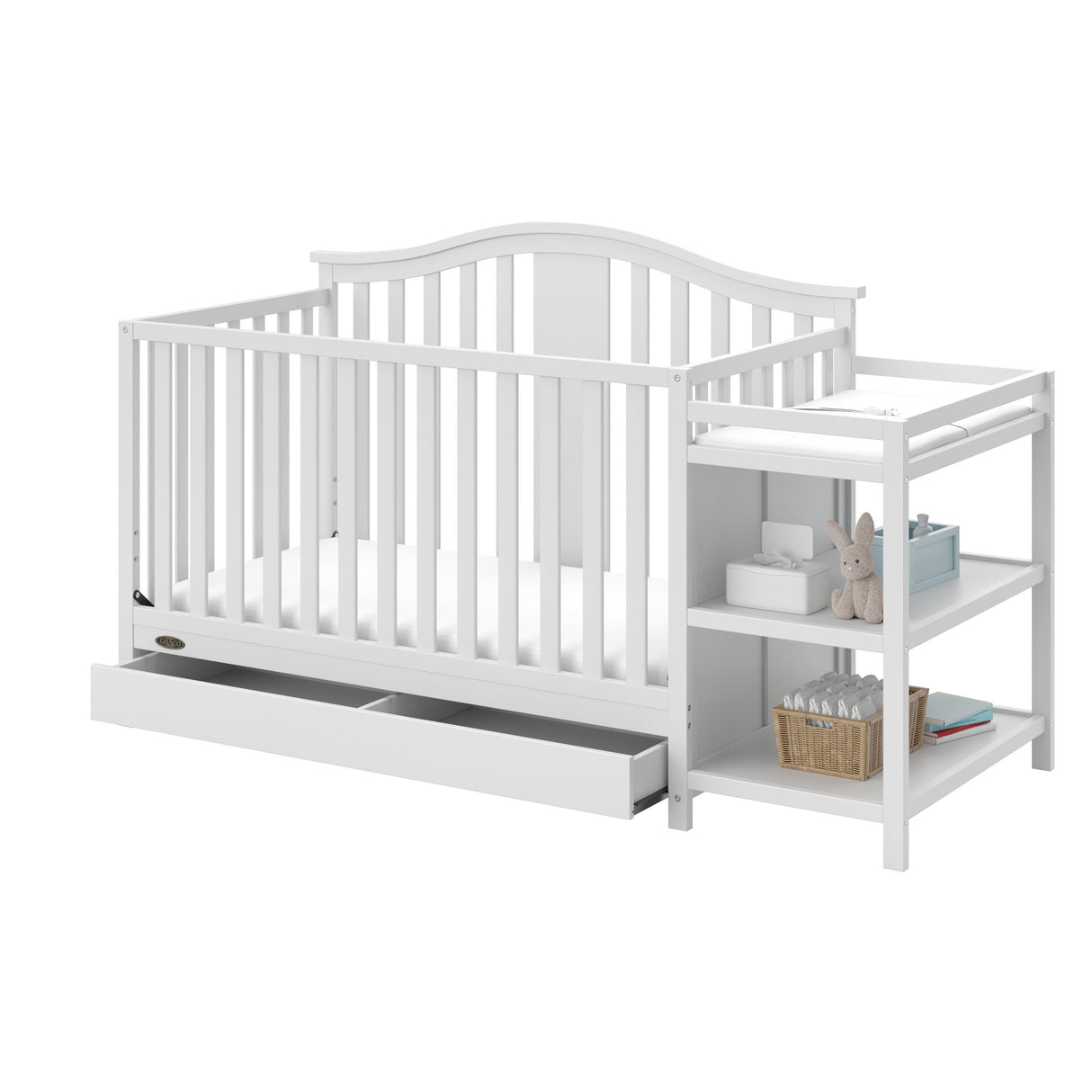 Solano 4-in-1 Convertible Crib and Changer with Drawer (White) – Crib and Changing Table Combo with Drawer, Includes Changing Pad, Converts to Toddler Bed, Daybed and Full-Size Bed