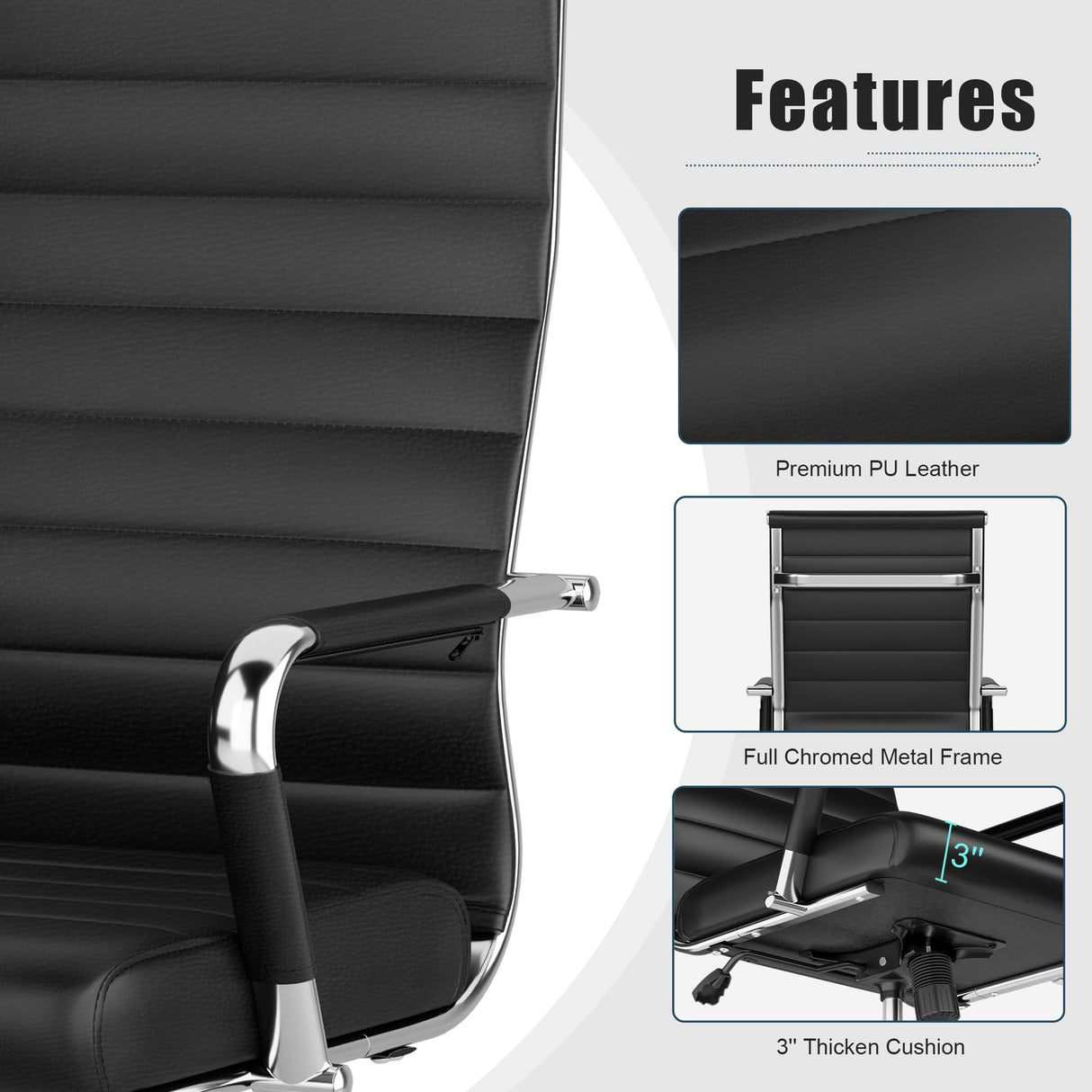 Office Desk Chair, Ergonomic Leather Modern Conference Room Chairs