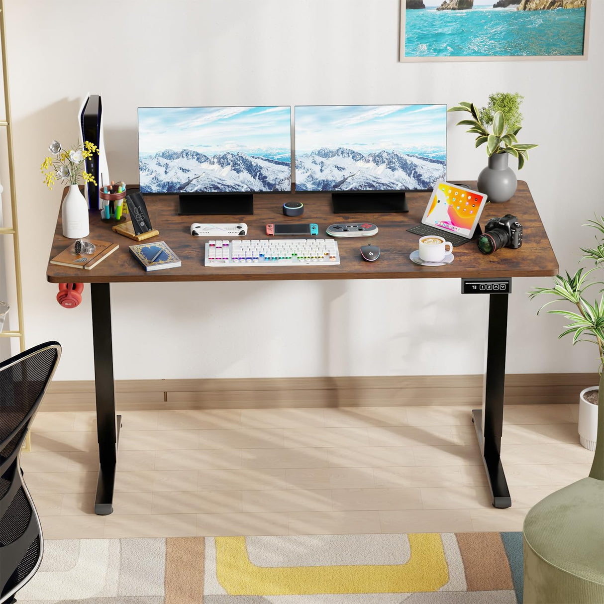 Electric Standing Desk 55x24 Inch Height Adjustable Computer Desk Large Space Office