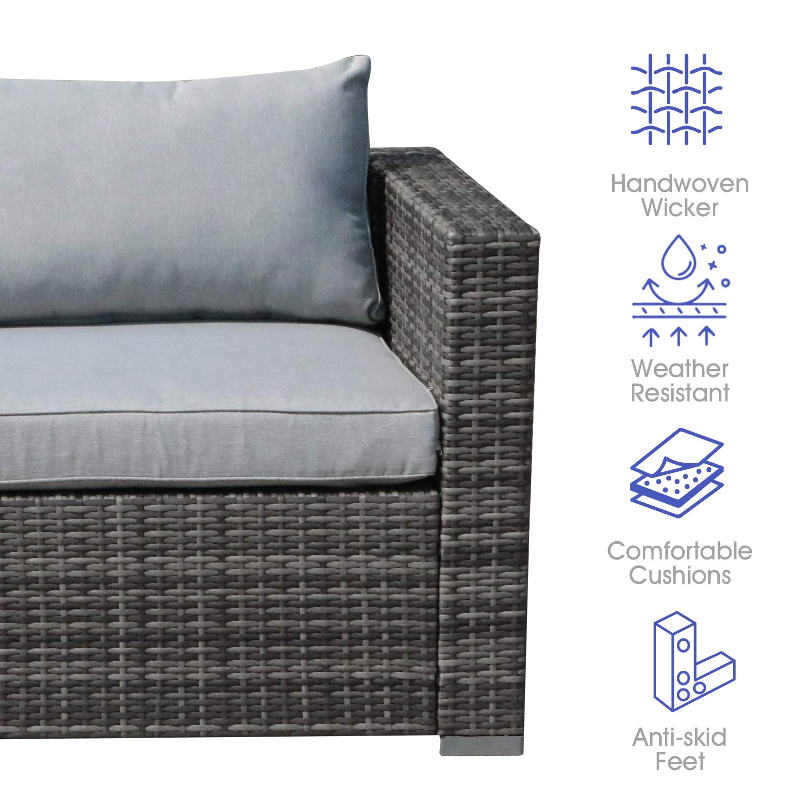 Outdoor Wicker Loveseat 2 Pieces, All Weather Grey PE Rattan Sectional Corner Sofa Set