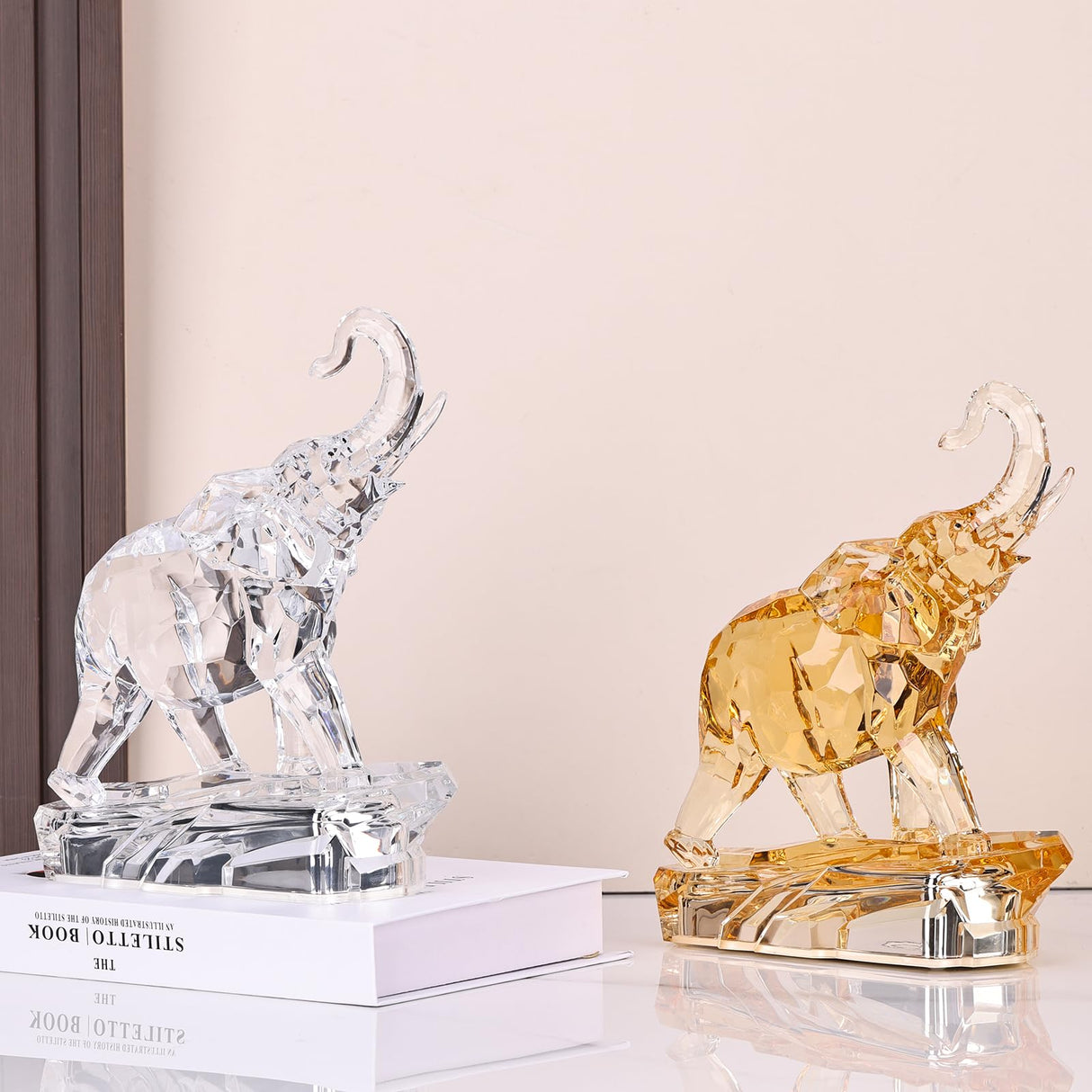 Acrylic Clear Elephant Figurines Crystal Glass Finish, High End African Statues