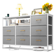 Dresser with Charging Station, 52-Inch Long Dresser for Bedroom with 7 Large Fabric
