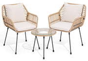 3 Piece Patio Bistro Set, Outdoor Wicker Patio Set for 2, All Weather Bistro Table