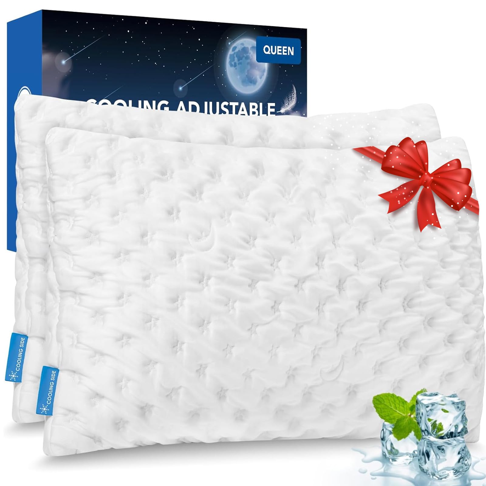 Cooling Side Sleeper Pillow for Neck and Shoulder Pain, Luxury Shredded Memory Foam Curved Bed Pillows for Sleeping Set of 2