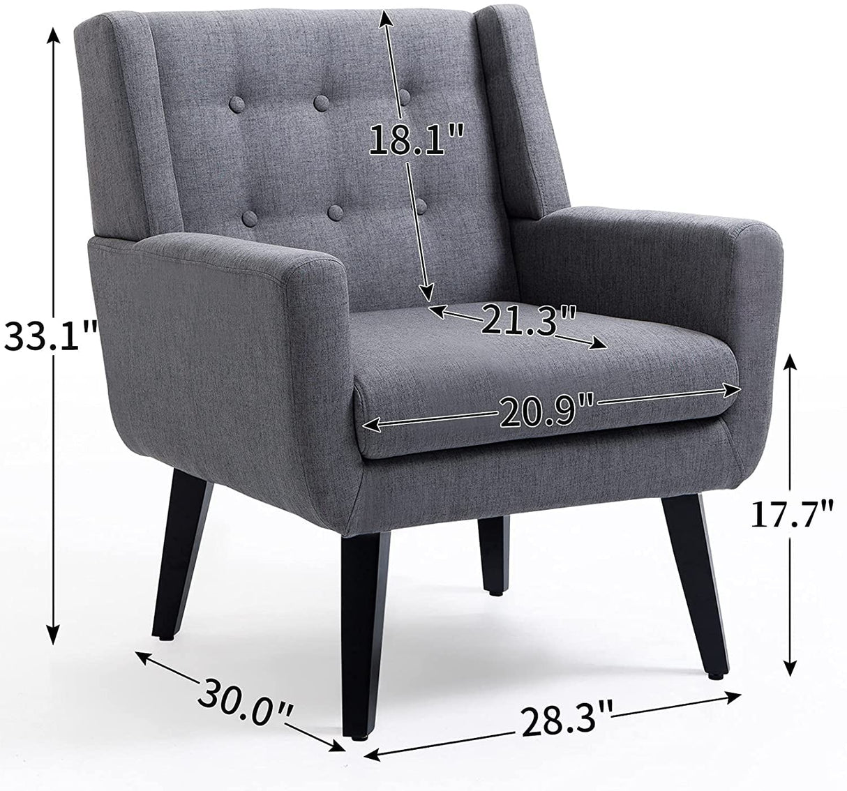 Set of 2 Morden Accent Chair, Mid-Century Modern Upholstered Sofa Chair with Rubber