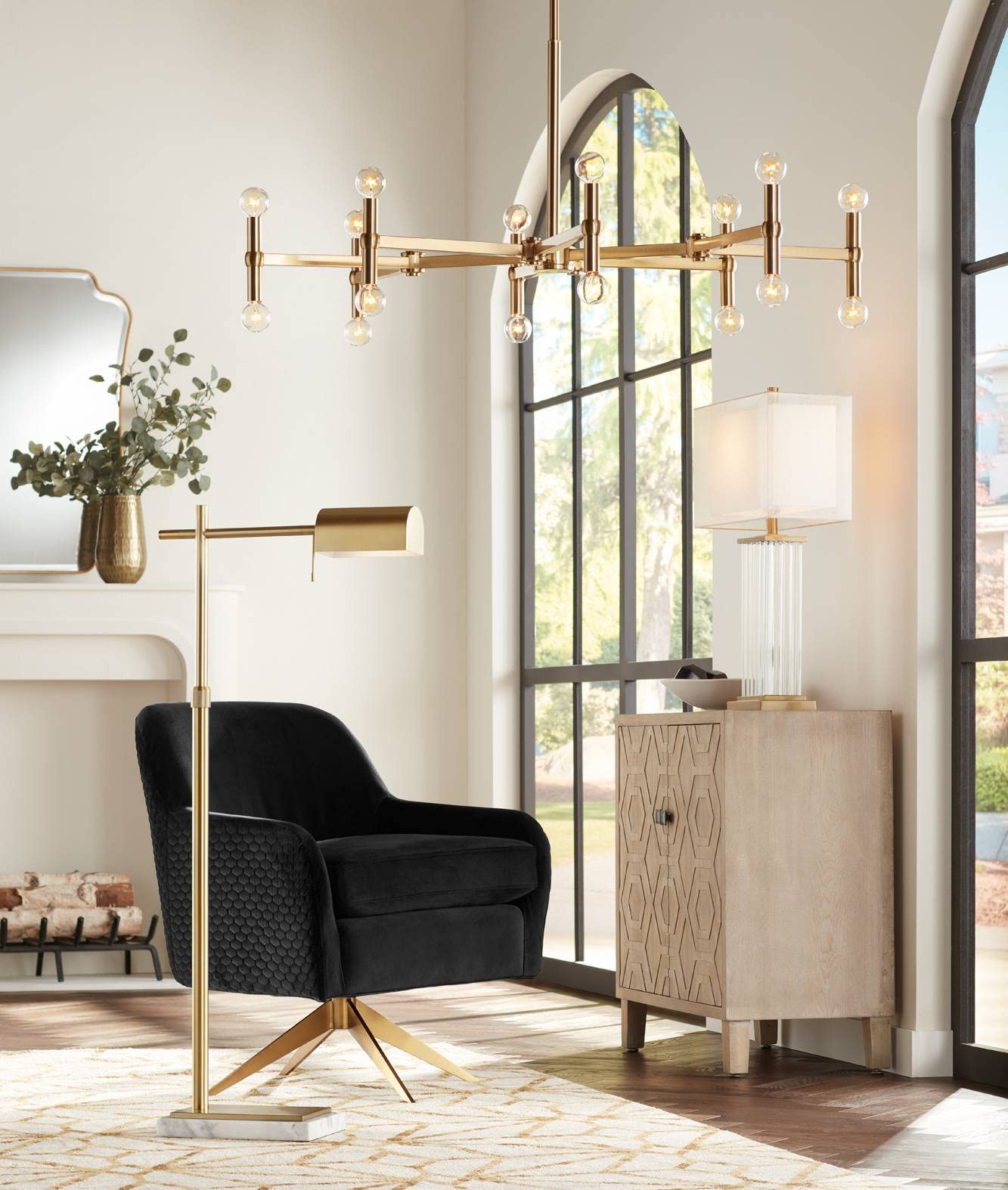 Indara Scalloped Corner Rectangular Vanity Decorative Wall Mirror Antique Gold Wood