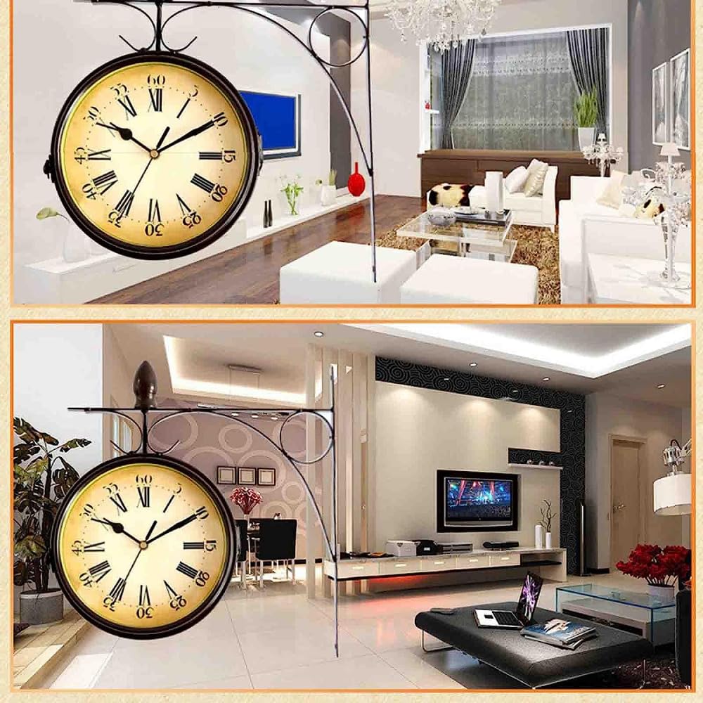 Outdoor Garden Wall Clock,Double Sided Train Station Wall Mounted Clock