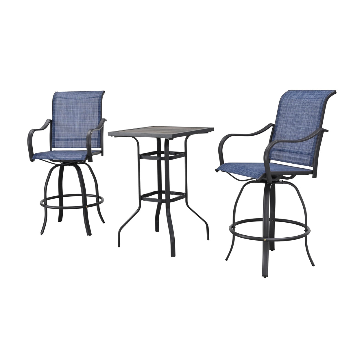 Set 3 PC Outdoor Kitchen High Top Bar Table and Swivel Bar Stools Set