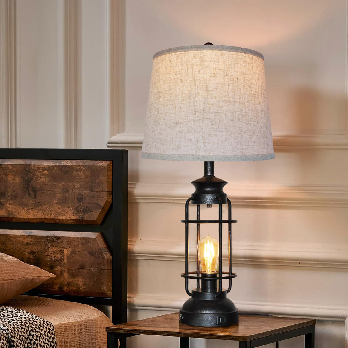 Table Lamps Set of 2 with USB Port 3 Way Dimmable Touch Lamps 28.5" Tall Rustic