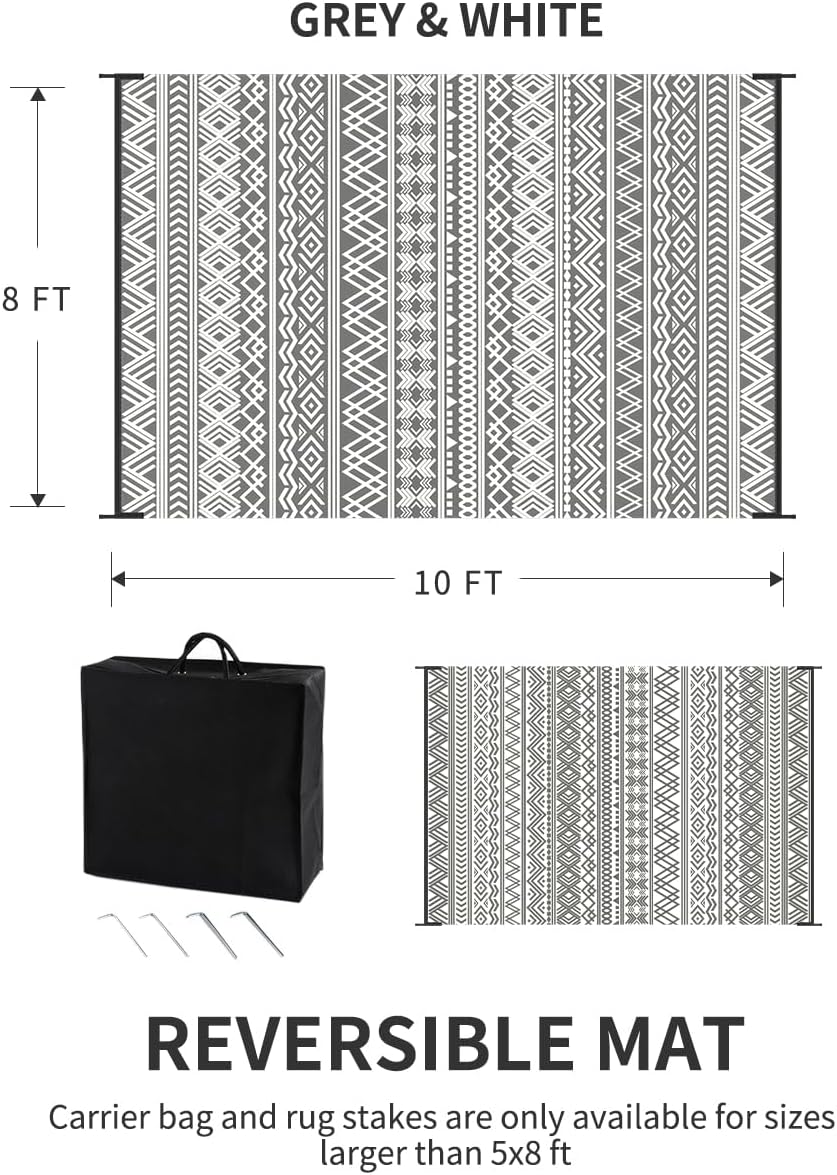 Outdoor Rug Carpet Waterproof 8x10 ft Reversible Patio Rug RV Camping Rug-Plastic