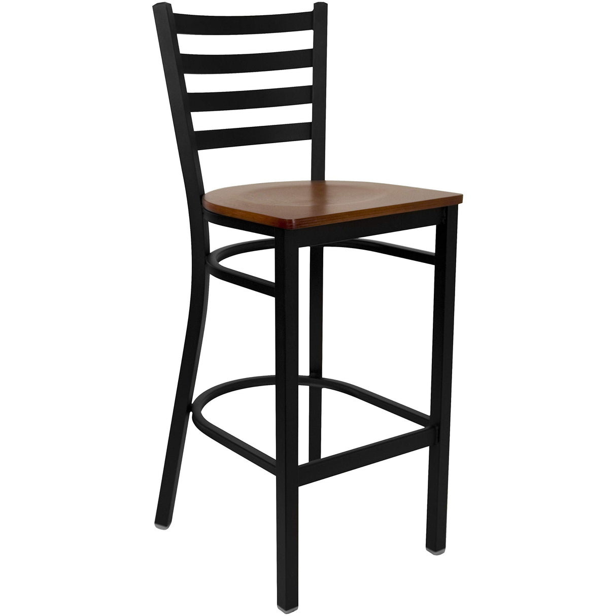 30'' Round Black Laminate Table Set with 3 Ladder Back Metal Barstools - Cherry Wood