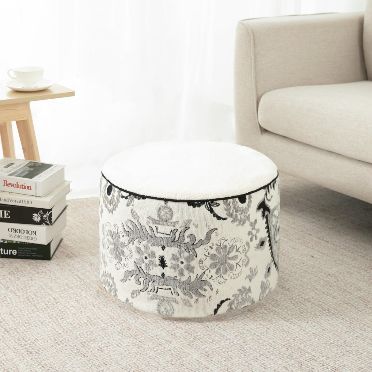 Tufted Pouf Ottoman Cover - Unstuffed Floor Cushion for Living Room, Chenille Fabric