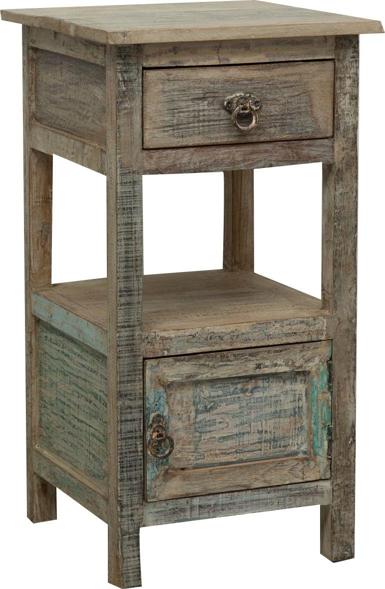 Recycled Solid Wood Made, Antiqued Finish W40xDP25xH50 cm Sized Bedside Table