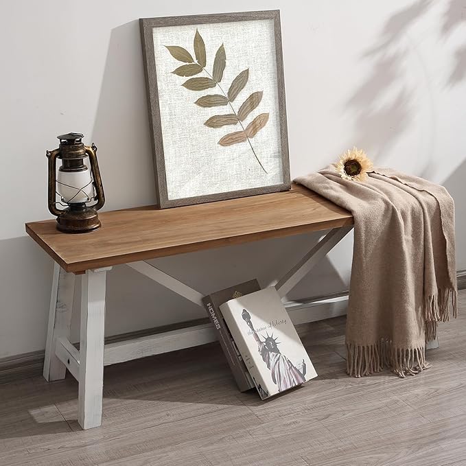 43" Farmhouse Wood Bench, Narrow Bench, Long Bench Seat for Entryway, Living Room