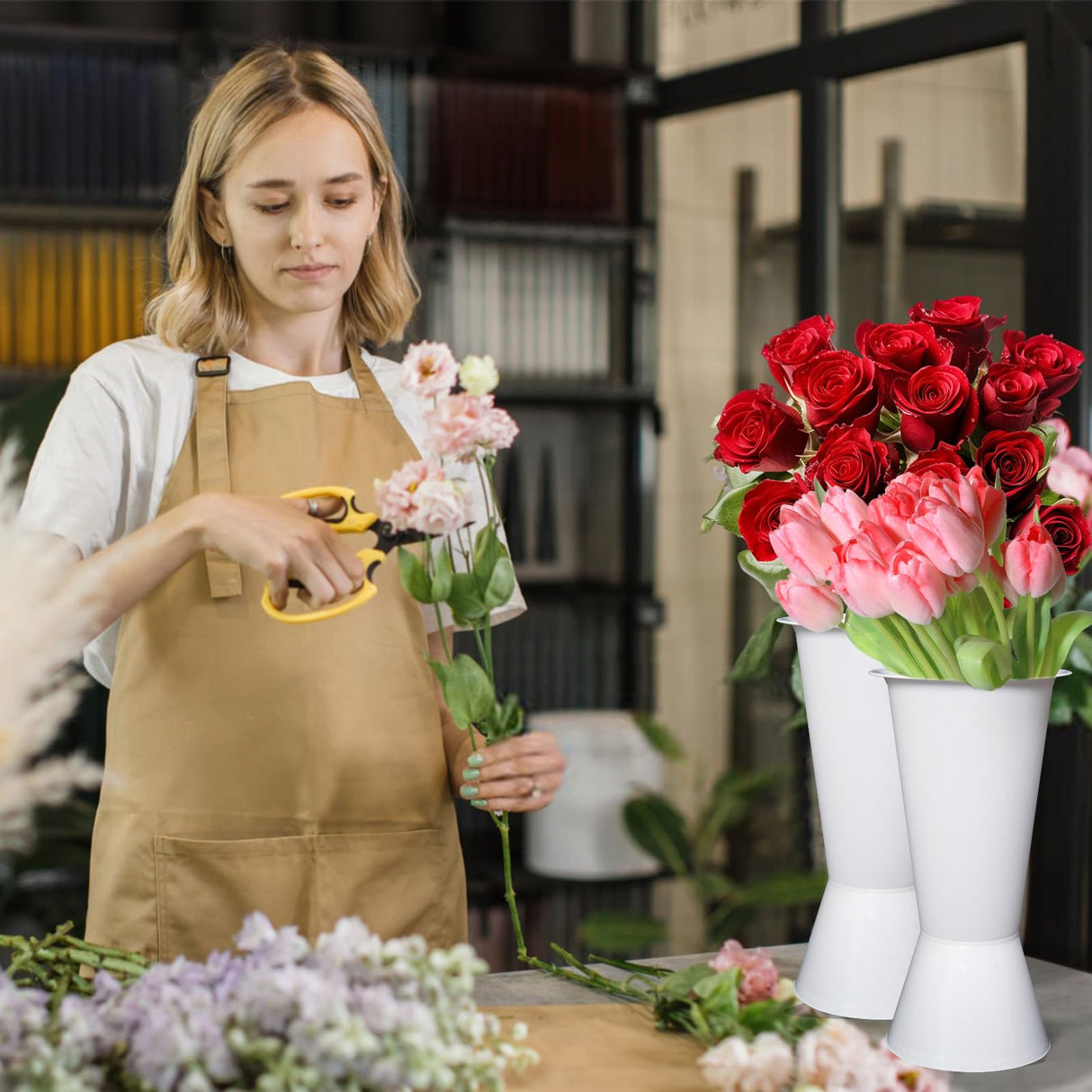 FloraBloom 3-Tier Flower Cart Display with 12 Buckets