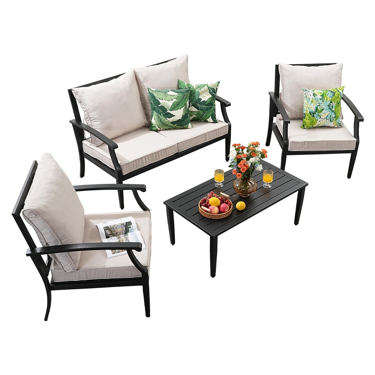 4-Piece Patio Conversation Set,Oversized Outdoor Metal Furniture Set