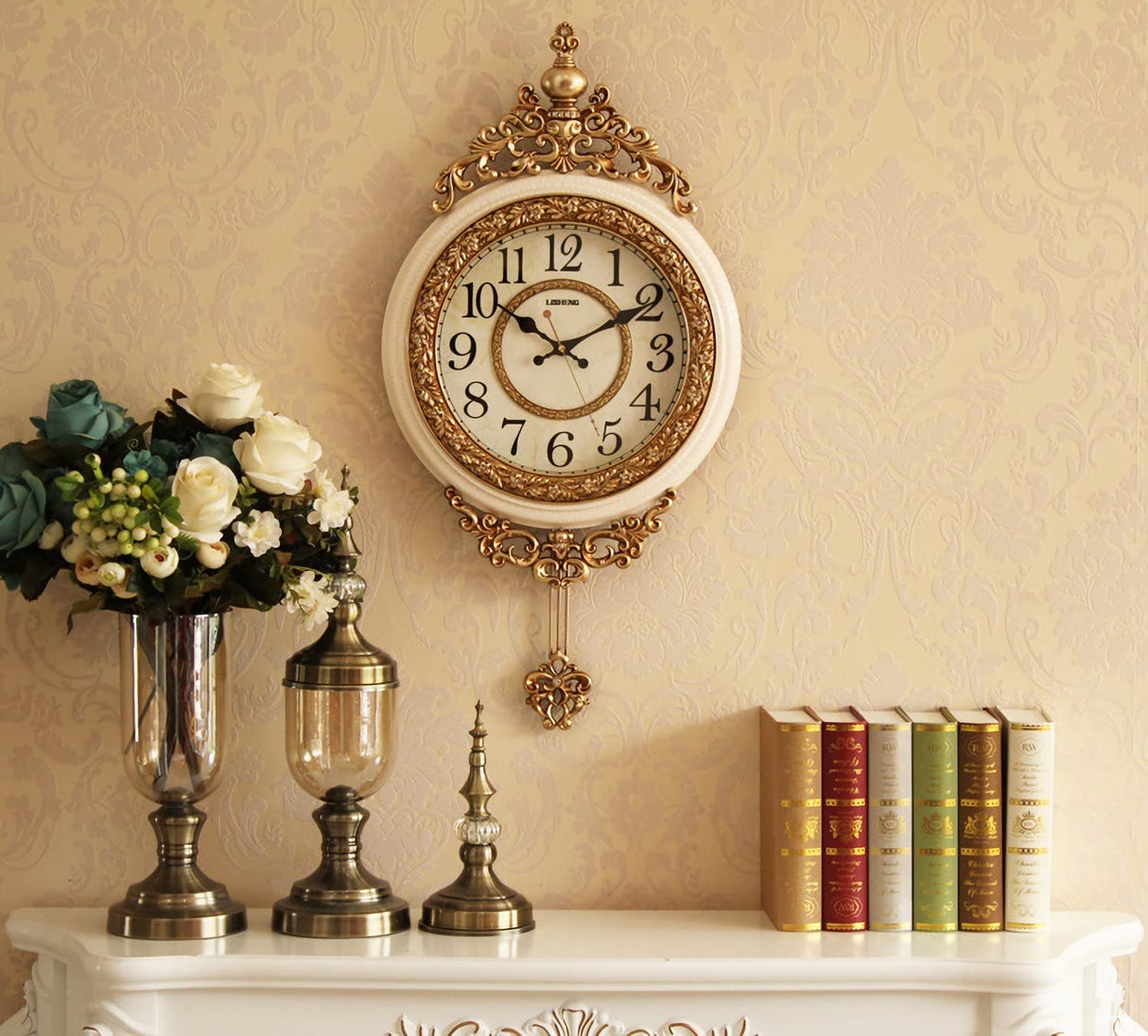 Elegant, Traditional, Decorative, Hand Painted Modern Grandfather Wall Clock Fancy