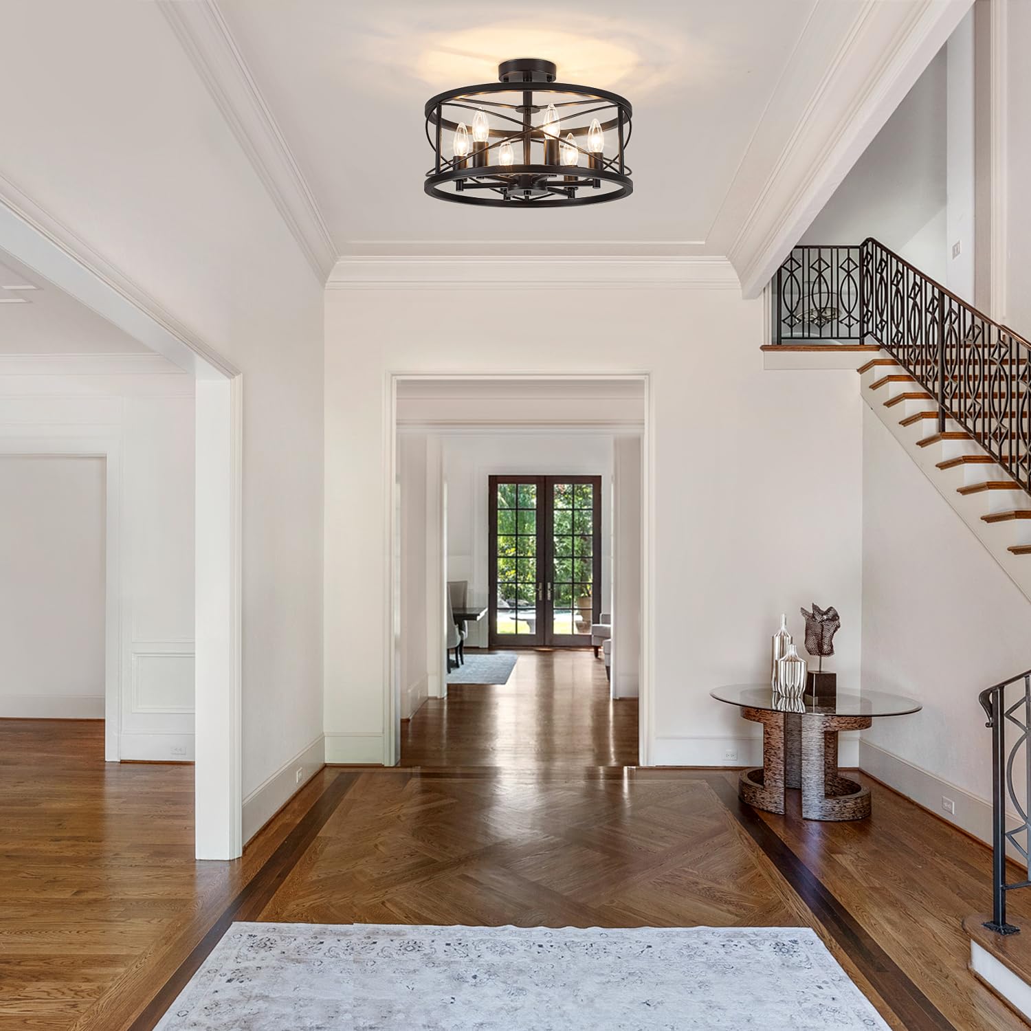 TOULMJ 6-Light Black Semi Flush Mount Ceiling Light, Modern Entryway Light Fixtures, Farmhouse Light Fixtures Ceiling Mount for Kitchen Island Laundry Hallway Dining Room, UL-Listed