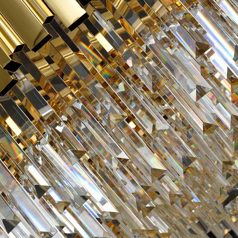 Gold Double Round Crystal Chandelier, Adjustable Golden Ceiling Light 13 Lights Modern