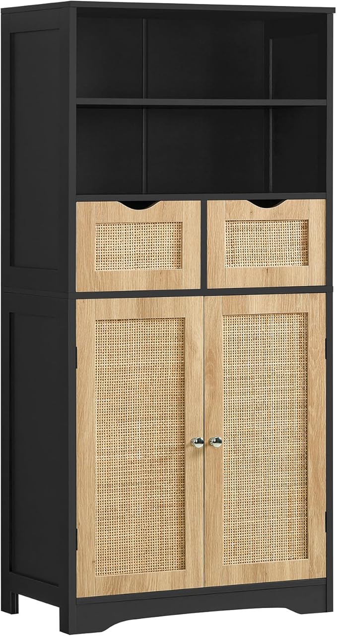 Cabinet with 2 Drawers & Adjustable Shelves, Bathroom Cabinet with Doors, Kitchen Pantry Cabinet