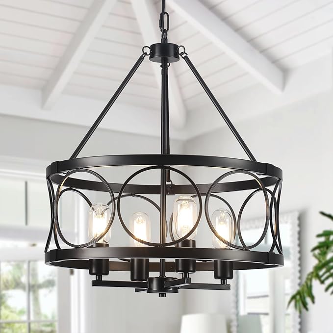 4-Light Farmhouse Chandelier, Rustic Faux Wood Chandeliers Dining Room Light Fixture