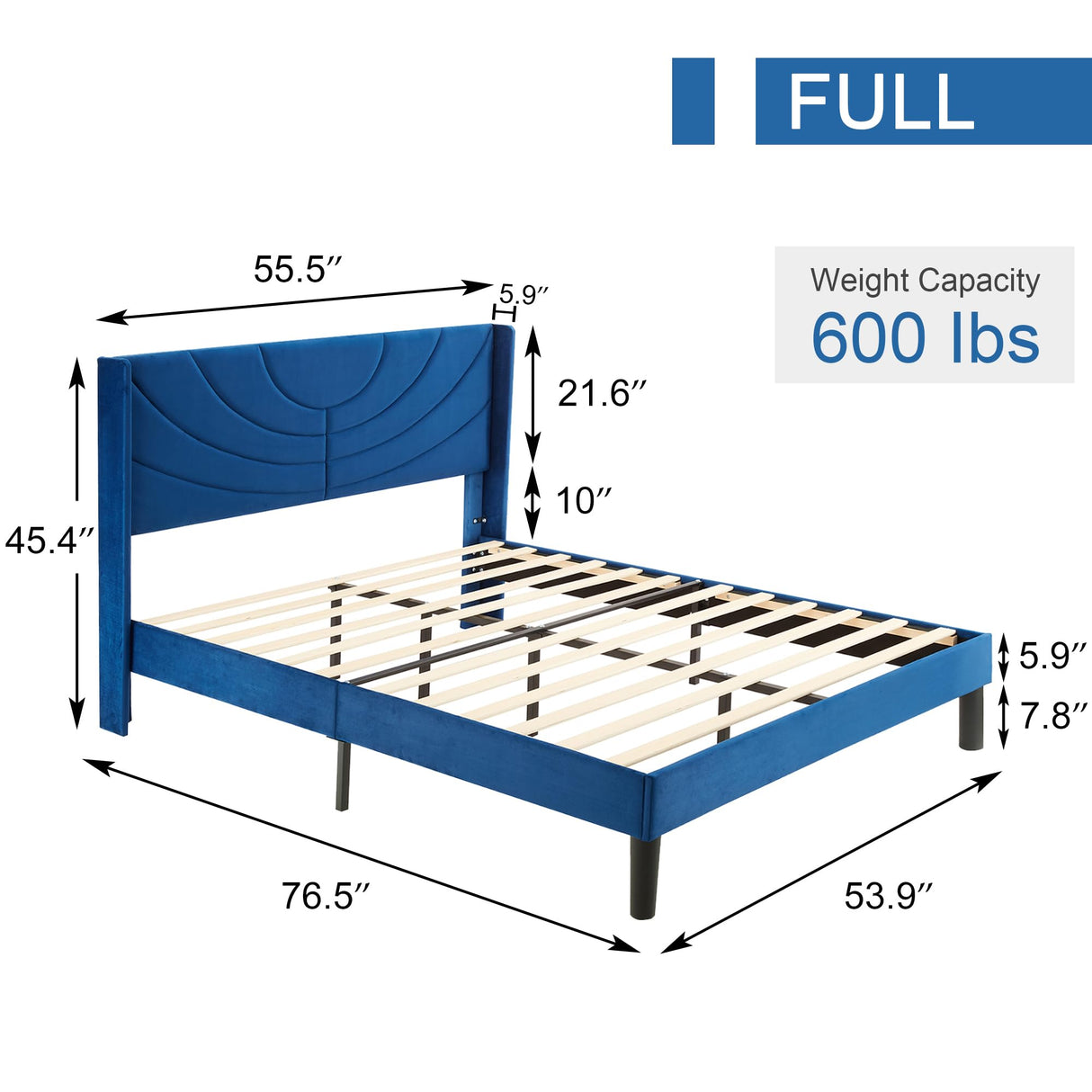 Full Size Upholstered Platform Bed Frame with Wave Fabric Headboard