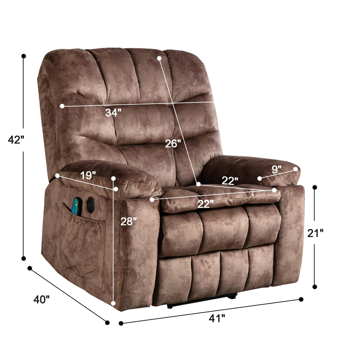 Large Power Lift Chair with Massage and Heat for Elderly Recliner, Brown2