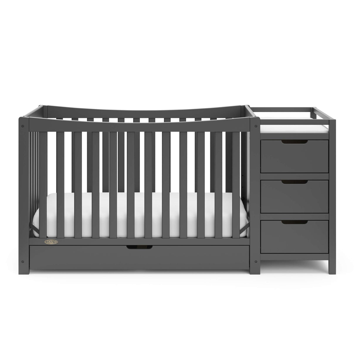 4-in-1 Convertible Crib & Changer with Drawer (Gray) – GREENGUARD Gold Certified, Crib and Changing -Table Combo, Includes Changing Pad, Converts to Toddler Bed, Daybed and Full-Size Bed