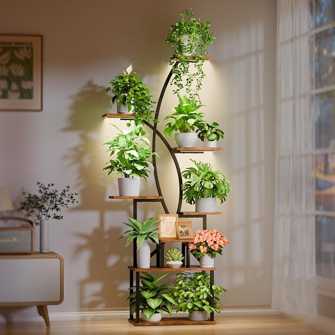 8-Tier Metal Plant Stand with Grow Lights – Tall Indoor Shelf