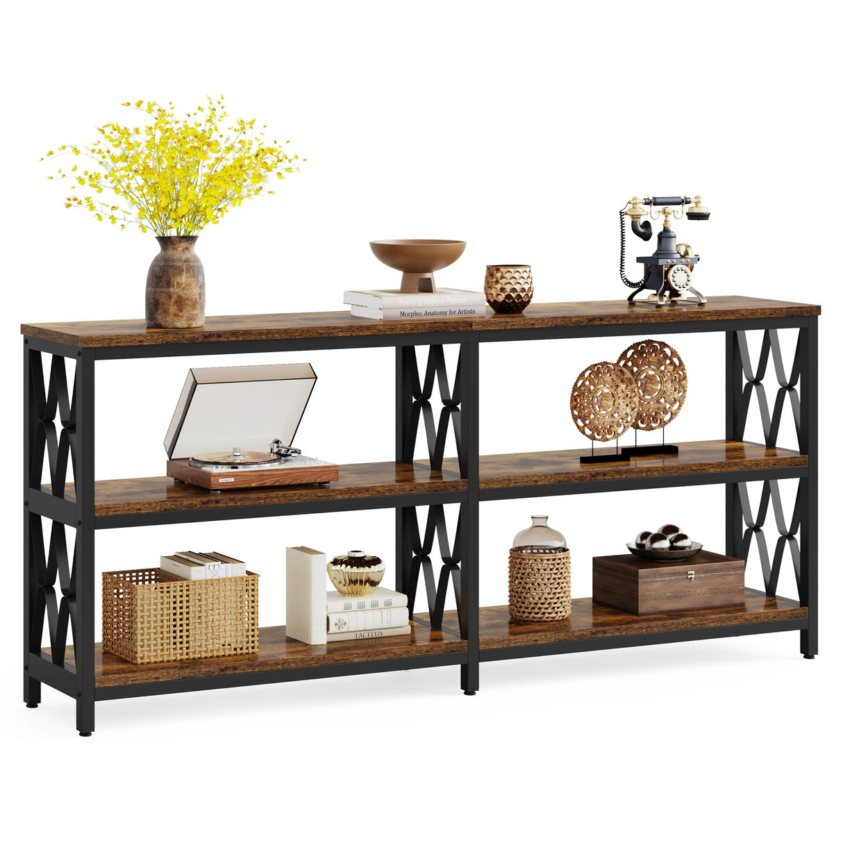 Console Table with Storage Shelves, 70.9" Industrial 3-Tier Sofa Table for Living Room