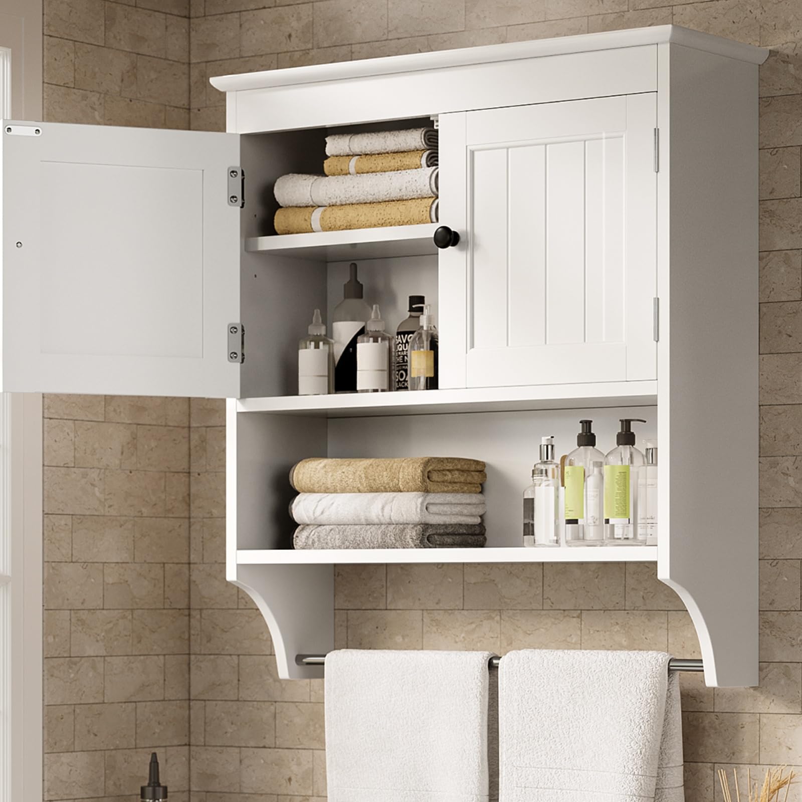 Bathroom Wall Cabinet with Towels Bar, Wall Mounted Medicine Cabinet