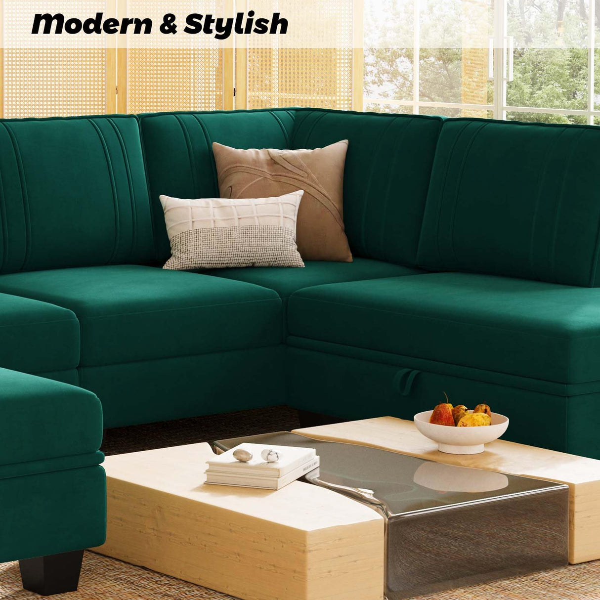 4 Seater Sectional Sofa with Reversible Chaise, Velvet L Shaped Sofa Sectional Couch