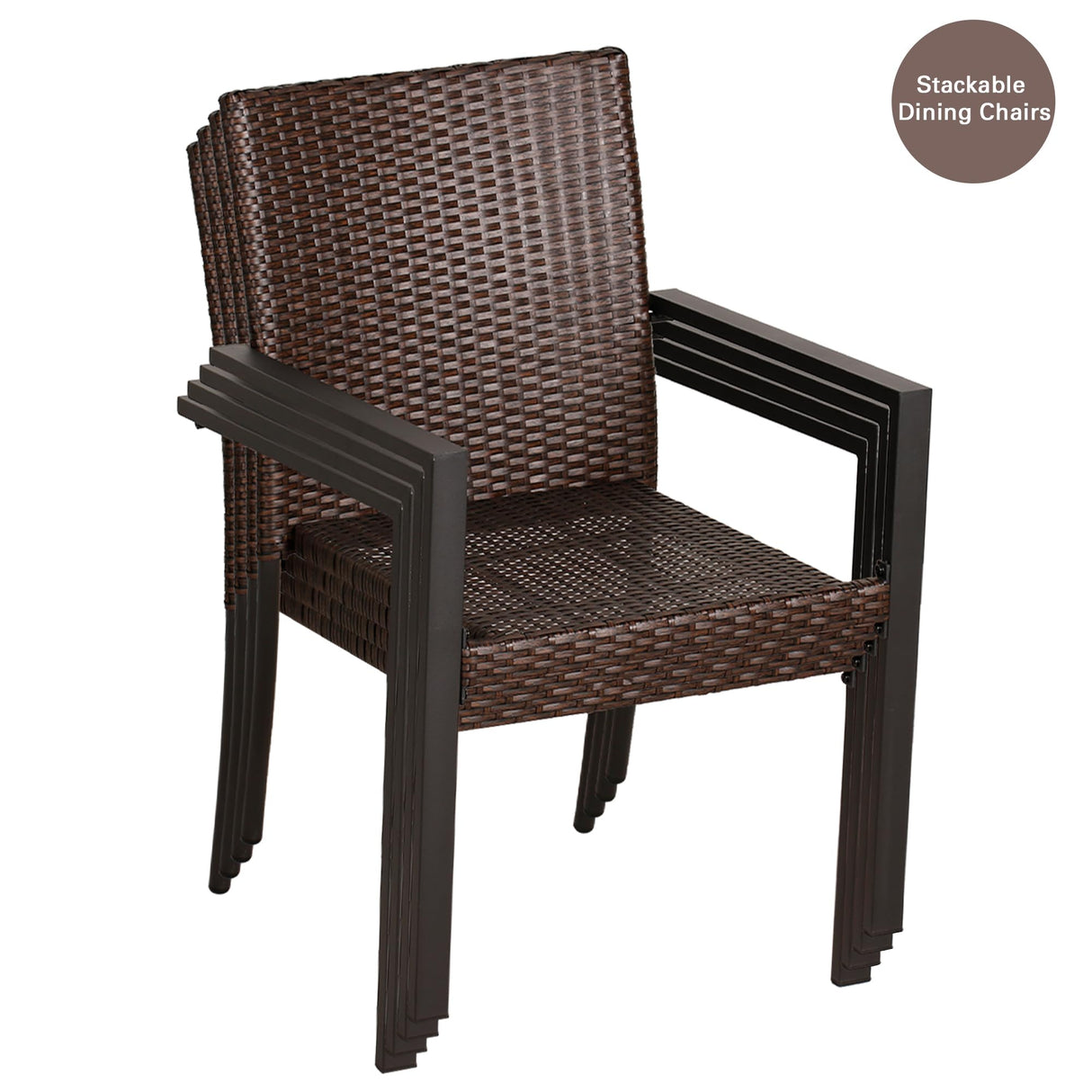 Wicker Dining Chairs - Set of 4 Stackable Outdoor Rattan Wicker Chairs for Patio
