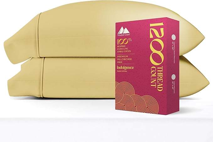 100% Egyptian Cotton Pillow Cases King Size Set of 2 - Luxury 1200 Thread Count Sateen White Pillow Covers