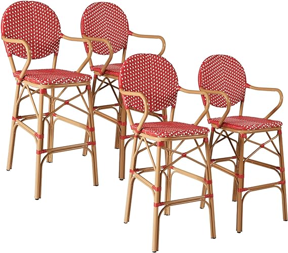 Outdoor Bar Stools Set of 2 30 Inch Bar Height Rattan Patio Barstools with Back