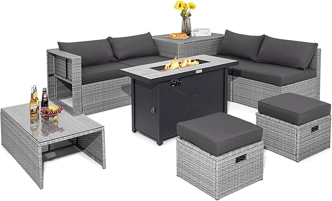 9 PCS Patio Furniture Set with 42” 60,000 BTU Fire Pit