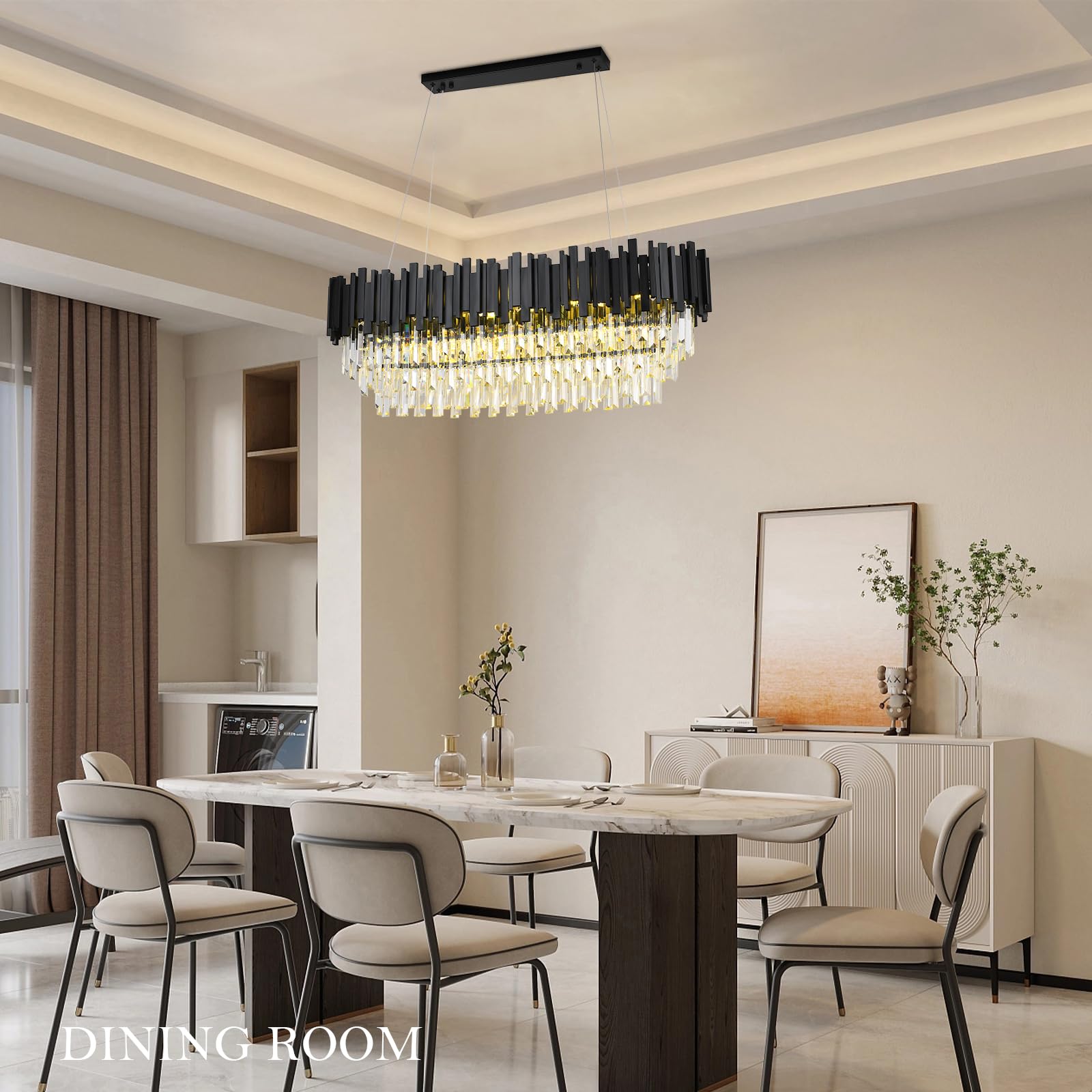 40 in Modern Linear 11 Light 3-Tier Transparent Crystal Design, Farmhouse Ceiling Fixture