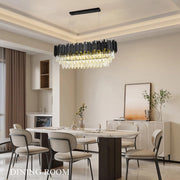 40 in Modern Linear 11 Light 3-Tier Transparent Crystal Design, Farmhouse Ceiling Fixture