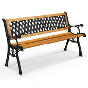 Outdoor Garden Bench Park Bench, Patio Bench Chair with Cast Iron & Hardwood Structure