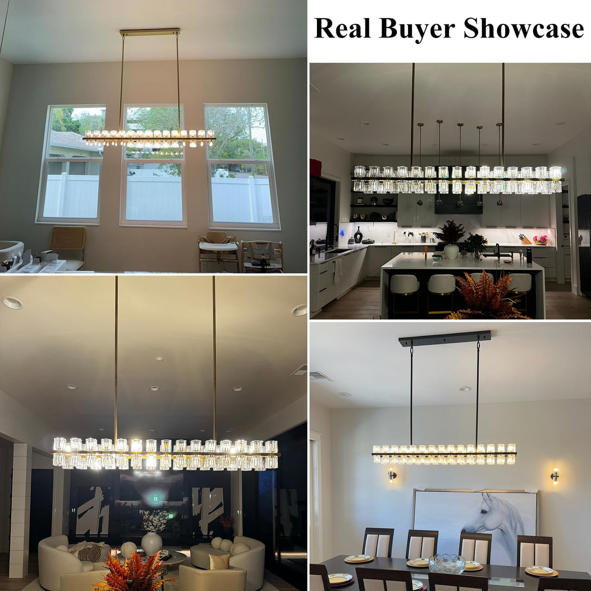 Modern 36" Black Round Chandelier, K9 Crystal Chandeliers for Dining Room, Living