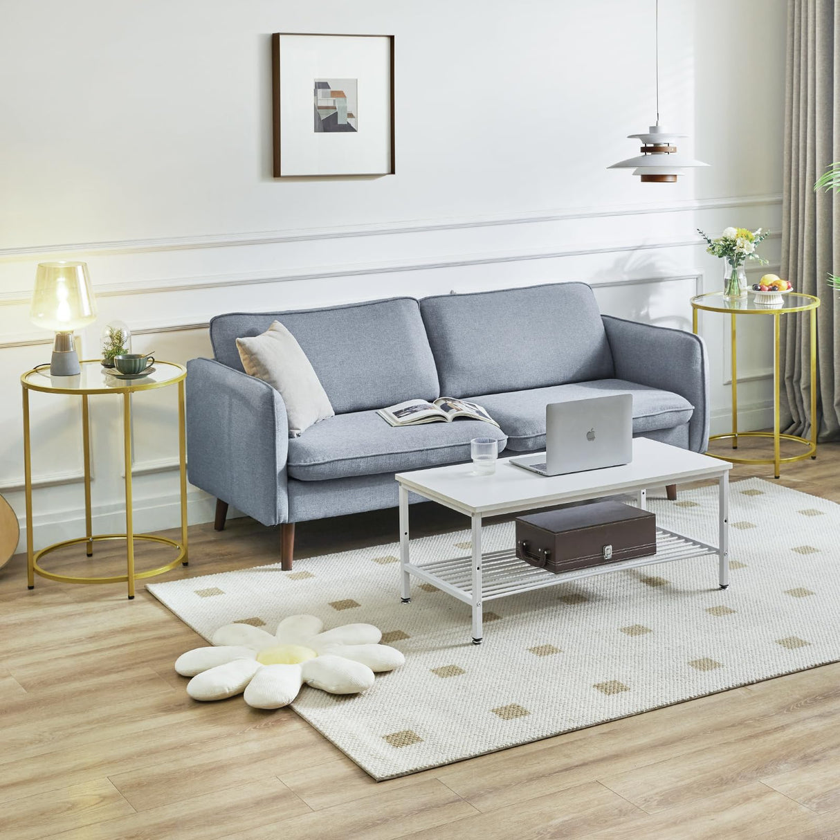 Round End Table, Tempered Glass Sofa Side Table, Gold Coffee Table for Office Bedroom Living Room